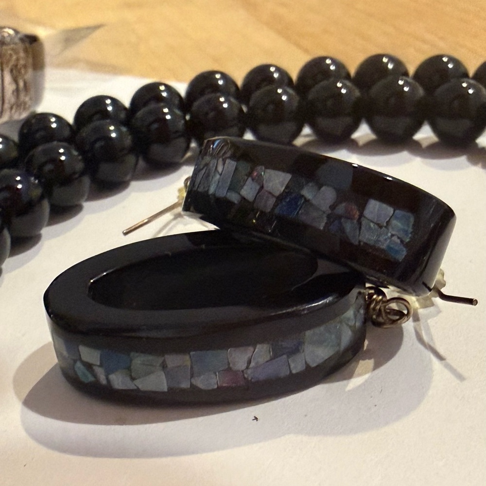 Jay King black Agate Micro Opal necklace bracelet earrings set - Picture 3 of 8